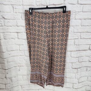 J Jill Pull On Pants Vacation Cruise Summer Rayon Geometric Boho Size Large P